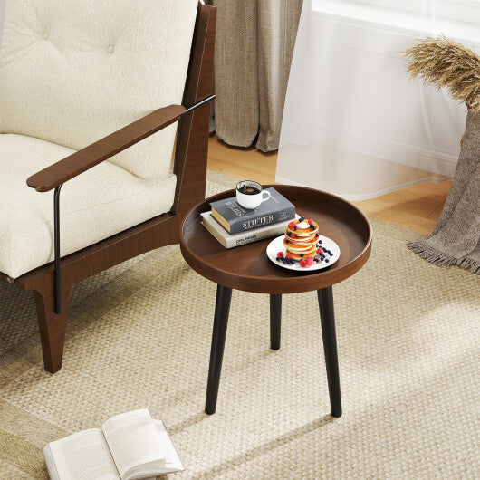 Round Side Sofa Coffee Table with Wooden Tray