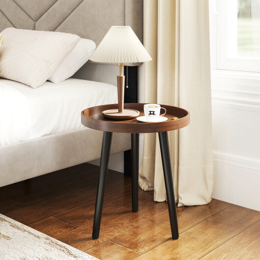 Round Side Sofa Coffee Table with Wooden Tray