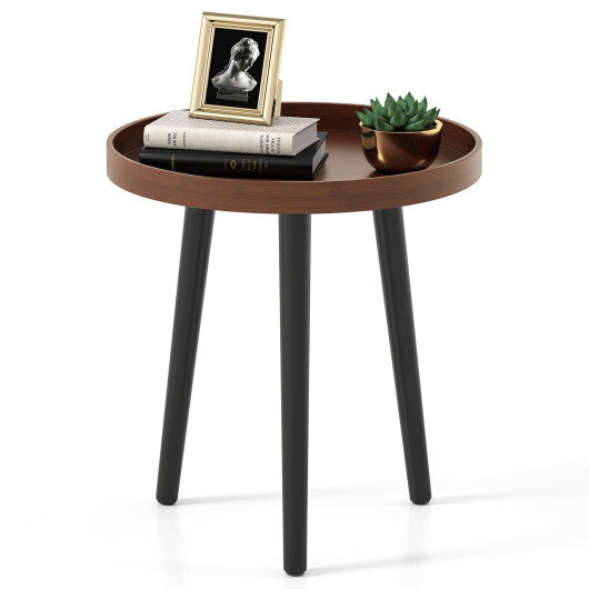 Round Side Sofa Coffee Table with Wooden Tray