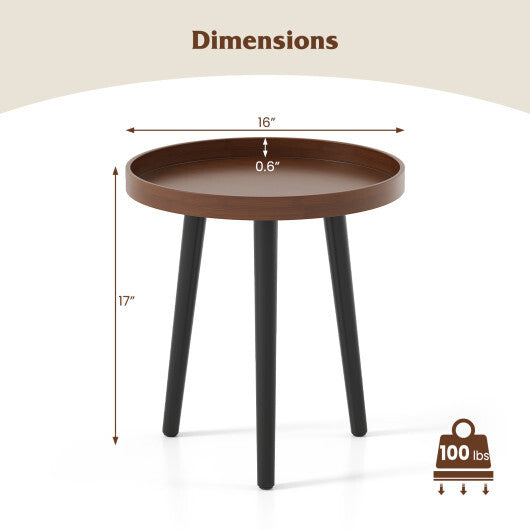 Round Side Sofa Coffee Table with Wooden Tray