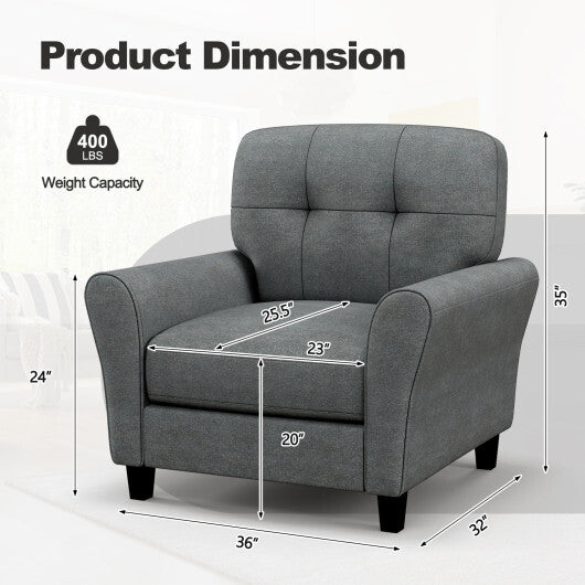 Modern Upholstered Accent Chair with Rubber Wood Legs-Gray