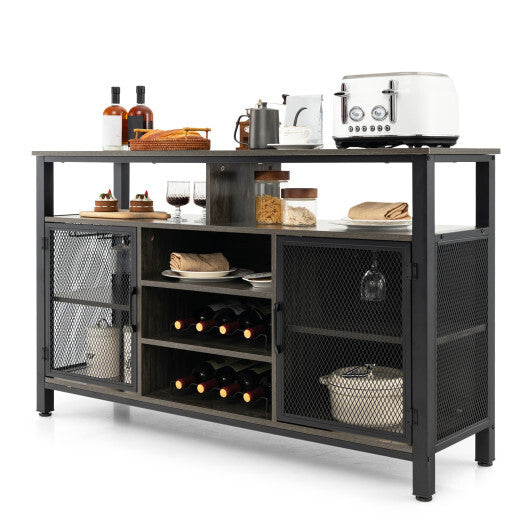 55-Inch Buffet Sideboard with 8-Bottle Wine Racks and Wine Glass Holders-Rustic Brown