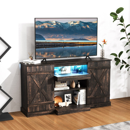 58 Inches TV stand for TVs up to 65 Inches with 20 Color Led Lights-Coffee