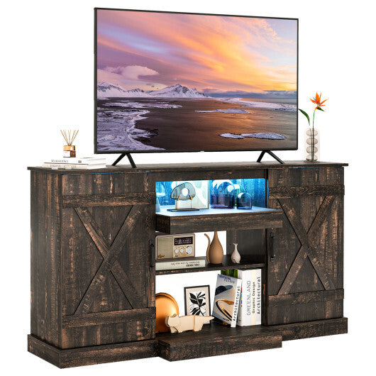 58 Inches TV stand for TVs up to 65 Inches with 20 Color Led Lights-Coffee