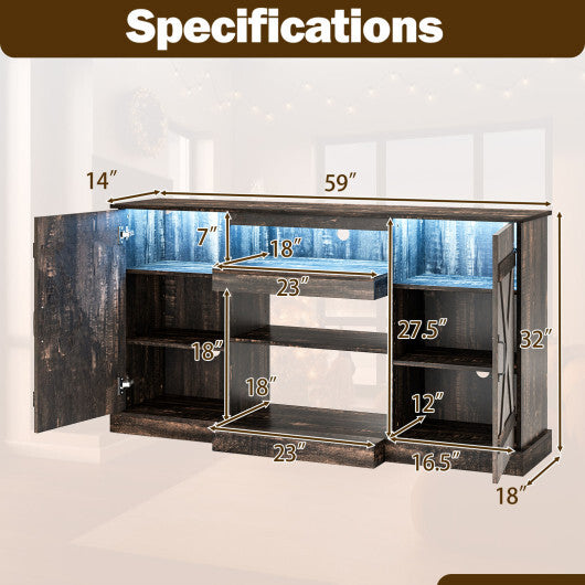 58 Inches TV stand for TVs up to 65 Inches with 20 Color Led Lights-Coffee