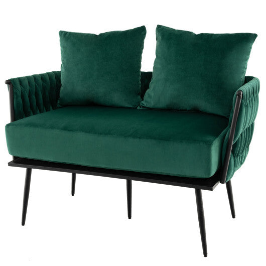 Modern Loveseat Sofa Upholstered Dutch Velvet Sofa Couch-Gray