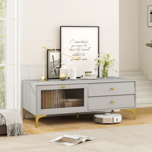 TV Stand with Compartment and Drawers for 55 Inch TV-Gray