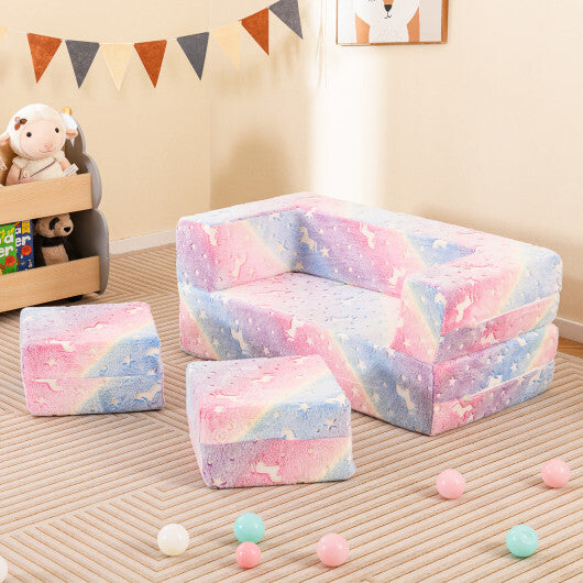 2 Seater Kids Play Couch with Removable and Machine Washable Flannel Cover-Gray
