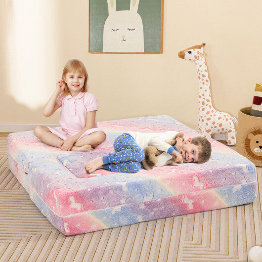 2 Seater Kids Play Couch with Removable and Machine Washable Flannel Cover-Gray