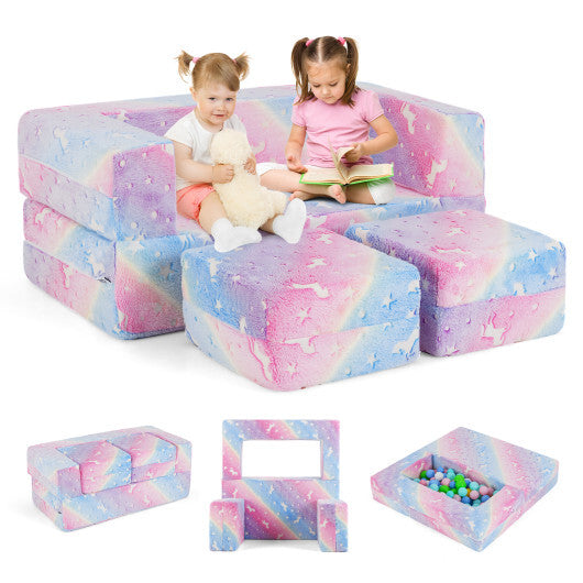 2 Seater Kids Play Couch with Removable and Machine Washable Flannel Cover-Gray
