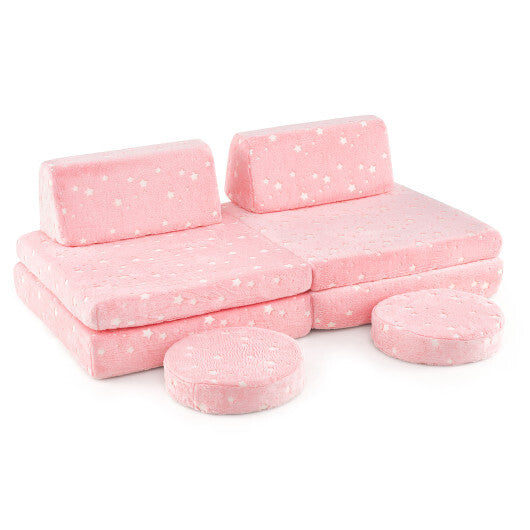 Modular Kids Play Couch Set Glow in the Dark with Portable Handles-Gray