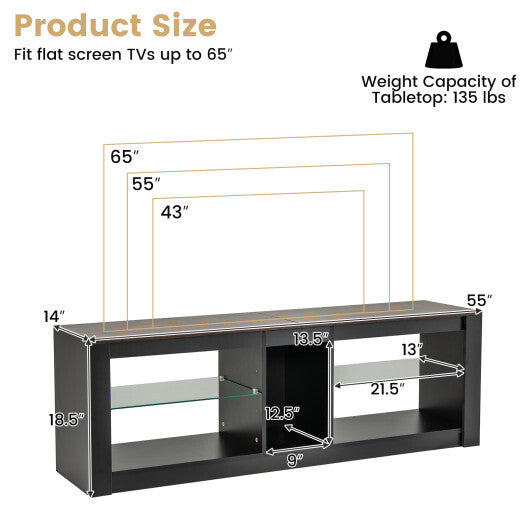 Modern TV Stand with LED Light and Adjustable Shelves for TVs up to 65 inch-Brown
