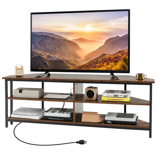 3-Tier Corner TV Stand for TVs up to 65 Inches with Charging Station-Black