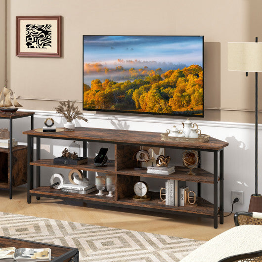 3-Tier Corner TV Stand for TVs up to 65 Inches with Charging Station-Black