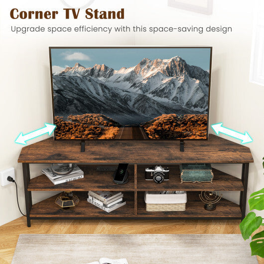 3-Tier Corner TV Stand for TVs up to 65 Inches with Charging Station-Black