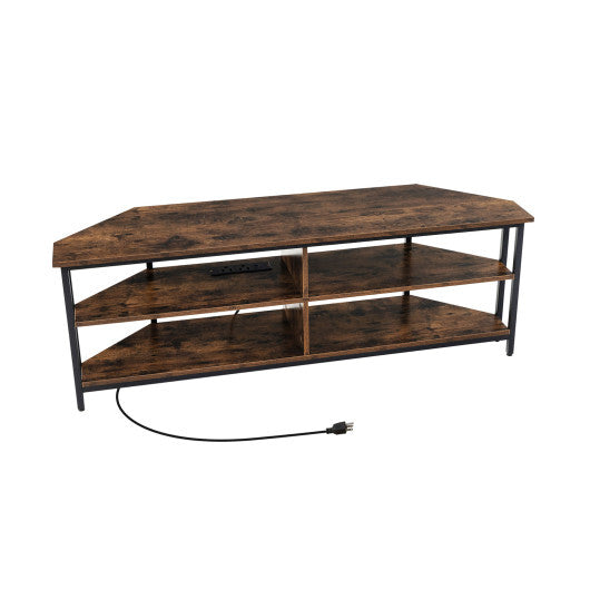 3-Tier Corner TV Stand for TVs up to 65 Inches with Charging Station-Black