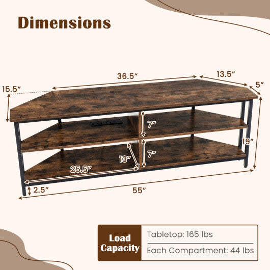 3-Tier Corner TV Stand for TVs up to 65 Inches with Charging Station-Black