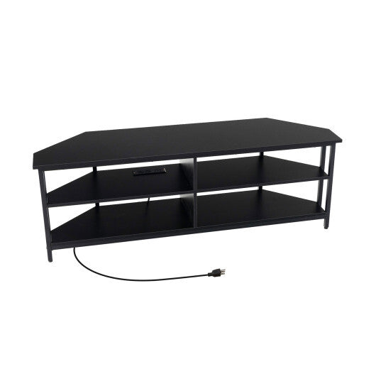 3-Tier Corner TV Stand for TVs up to 65 Inches with Charging Station-Black