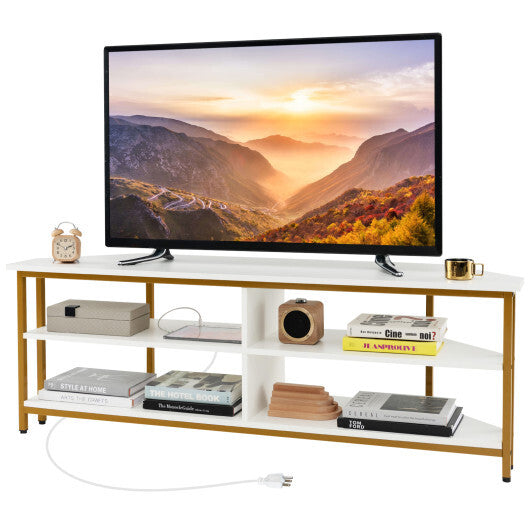 3-Tier Corner TV Stand for TVs up to 65 Inches with Charging Station-Black