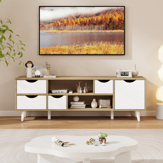 TV Stand for TVs up to 55" Television Cabinet?w/ 4 Drawers & 2 Open Shelves-Oak