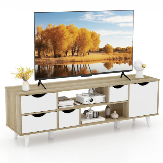 TV Stand for TVs up to 55" Television Cabinet?w/ 4 Drawers & 2 Open Shelves-Oak