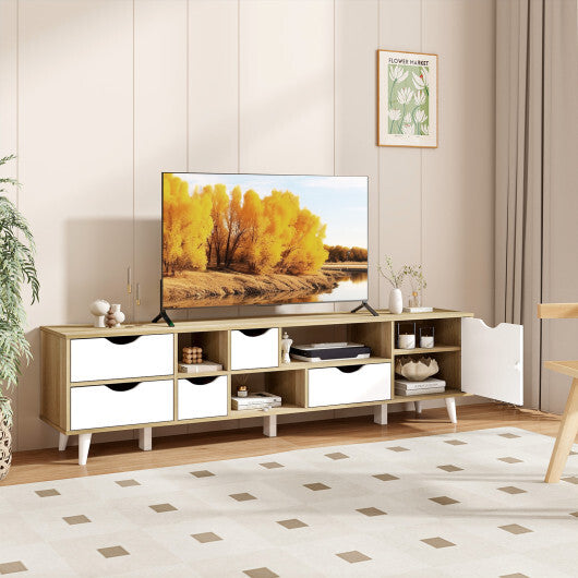 TV Stand for TVs up to 65" Television Cabinet?w/ 5 Drawers & 3 Open Shelves-Oak