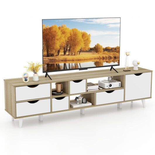 TV Stand for TVs up to 65" Television Cabinet?w/ 5 Drawers & 3 Open Shelves-Oak