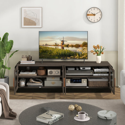 Large TV Stand for TVs up to 75 Inch with 4 Tempered Glass Doors for Living Room-White