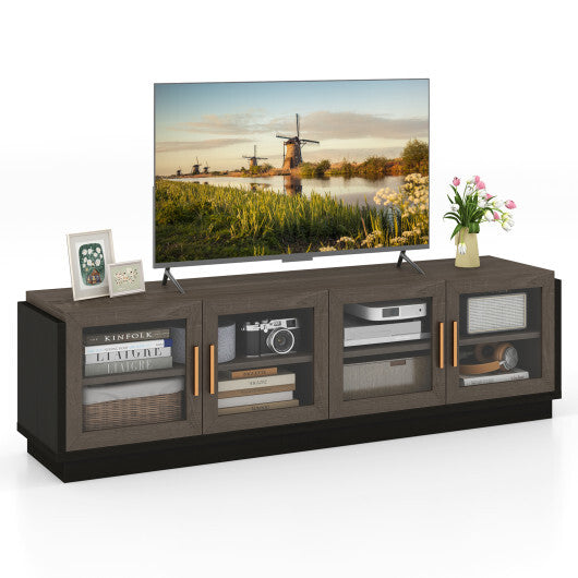 Large TV Stand for TVs up to 75 Inch with 4 Tempered Glass Doors for Living Room-White