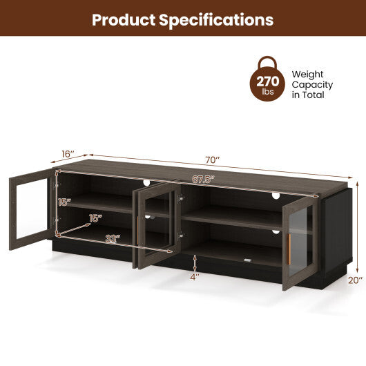 Large TV Stand for TVs up to 75 Inch with 4 Tempered Glass Doors for Living Room-White