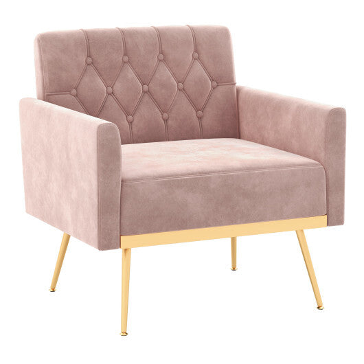 Modern Velvet Accent Chair with Button Tufted Back Golden Metal Legs and Adjustable Foot Pads-Green