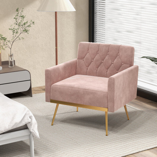Modern Velvet Accent Chair with Button Tufted Back Golden Metal Legs and Adjustable Foot Pads-Green