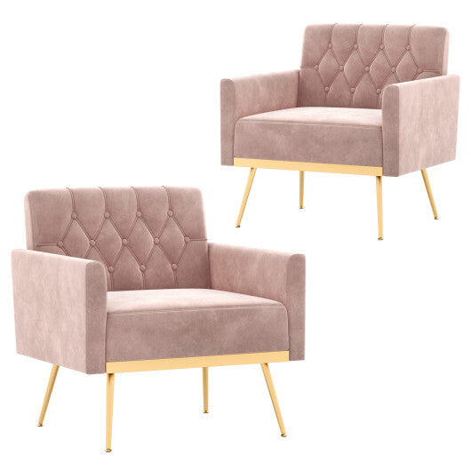 Modern Velvet Accent Chair with Button Tufted Back Golden Metal Legs and Adjustable Foot Pads-Green