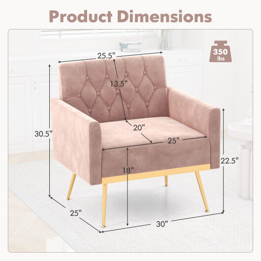 Modern Velvet Accent Chair with Button Tufted Back Golden Metal Legs and Adjustable Foot Pads-Green