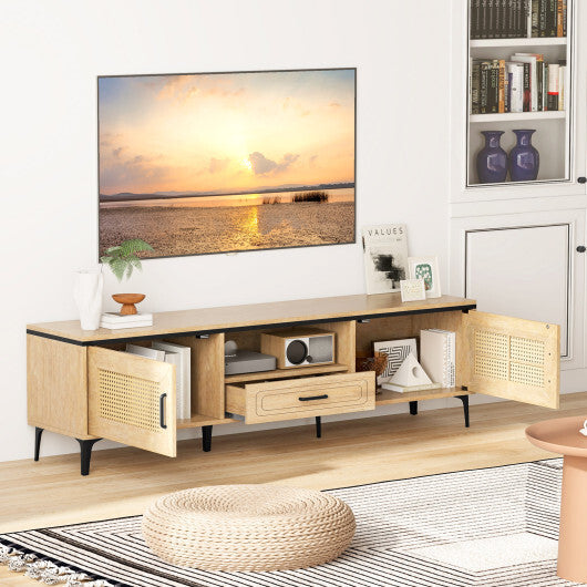 Mid Century Modern Entertainment Center with 2 Cabinets and Storage Drawer-Oak