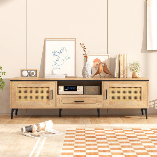 Mid Century Modern Entertainment Center with 2 Cabinets and Storage Drawer-Oak