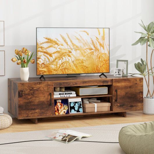 TV Stand with Power Outlet and 2 Cable Holes for 65 Inch TVs-Black