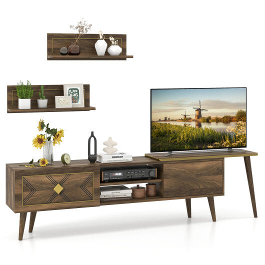 Mid-century Modern TV Stand for TVs up to 85 Inch with Open Compartments-Walnut