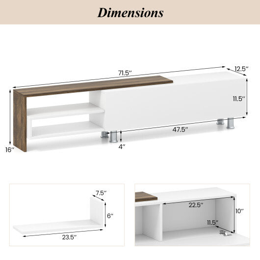 3 Pieces Farmhouse TV Stand for TVs up to 80 Inch with Cabinet and Compartments-White