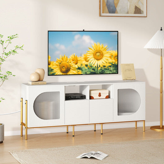 TV Stand for 70 Inch TV with Power Outlets Drawers and Open Shelves-White