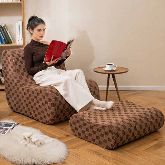 Bean Bag Chair with Ottoman and High Elasticity Sponge-Green