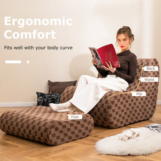 Bean Bag Chair with Ottoman and High Elasticity Sponge-Green