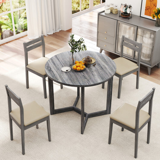 36 Inch Round Wood Dining Table for 2-4 People with Wing-shaped Pedestal Base-Grey