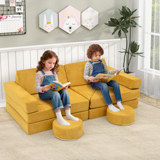 14 PCS Modular Kids Play Couch for Playroom and Bedroom-Gray
