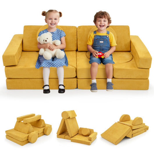 14 PCS Modular Kids Play Couch for Playroom and Bedroom-Gray
