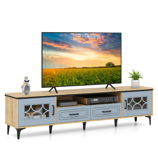 Farmhouse TV Stand for TVs up to 80 Inch with 2 Drawers-Oak and Gray