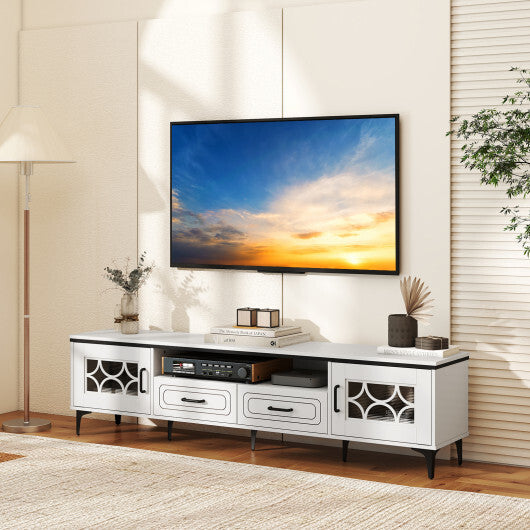 Farmhouse TV Stand for TVs up to 80 Inch with 2 Drawers-Oak and Gray
