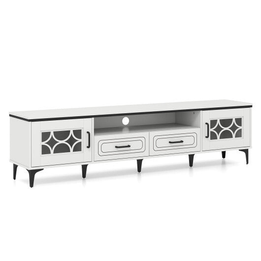 Farmhouse TV Stand for TVs up to 80 Inch with 2 Drawers-Oak and Gray