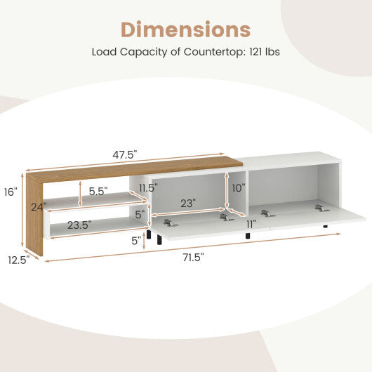 Modern TV Stand for 80 Inches TVs with Storage Shelves and Cabinets-White