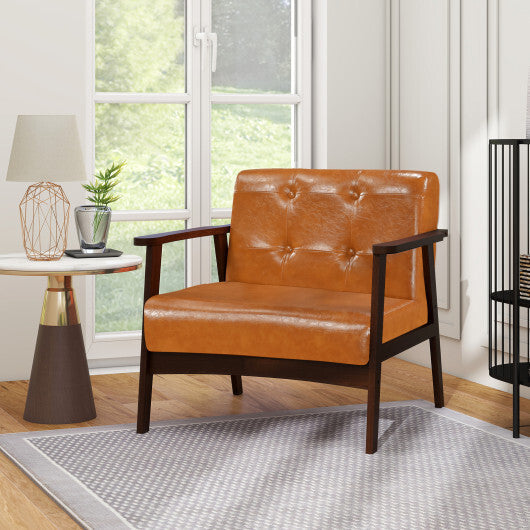 Rubber Wood Frame Accent Chair with Armrest for Living Room-Black